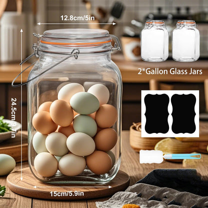 2 Pack 1 Gallon Glass Jar with Airtight Lids,Super Wide Mouth Large Mason Jars 128 Oz,Glass Gallon Jugs Storage Container for Sun Tea,Kombucha,Storing,Canning2