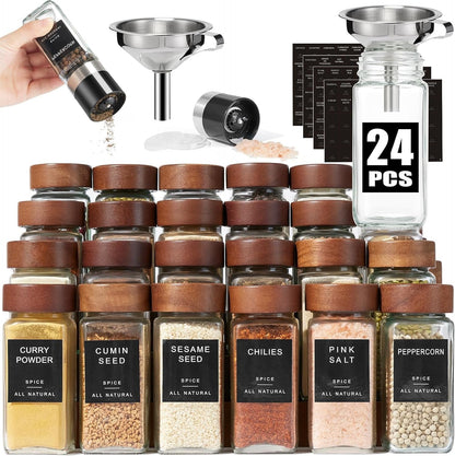 Glass Spice Jars with Labels, 24Pcs 4Oz Seasoning Organizer Jars1