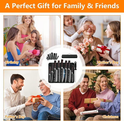 Chef Knife Sets with Roll Bag, 15 Pieces Knife Set with Sharpener | Professional Knives with Pakkawood Handle, High Carbon Stainless Steel Kitchen Knife for Dishwasher Safe, Chef Gifts7