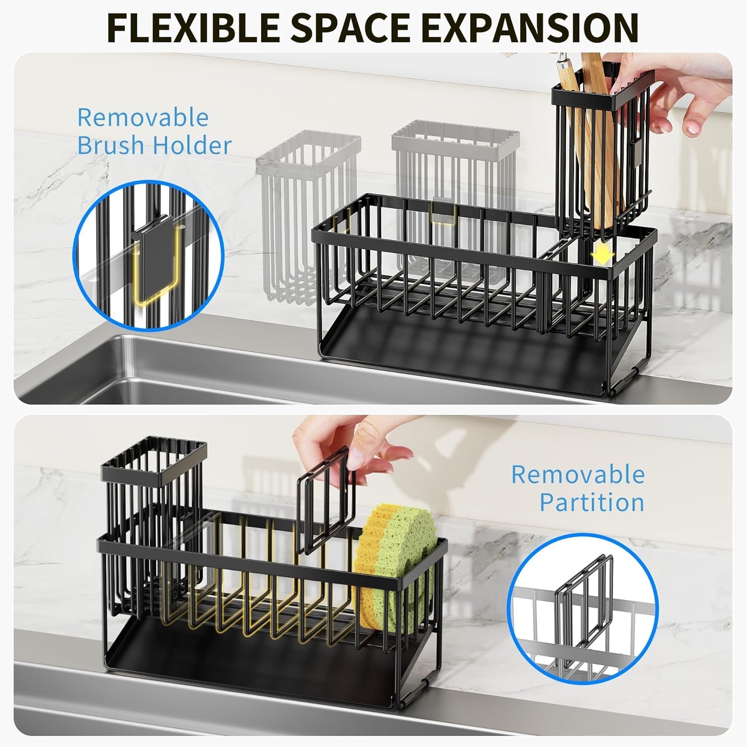 sink-caddy-sponge-holder-for-kitchen-with-brush-holder-and-stainless-steel-self-drain-tray-rustproof-kitchen-sink-organizer-for-sponge-soap-dispenser-storage-accessories