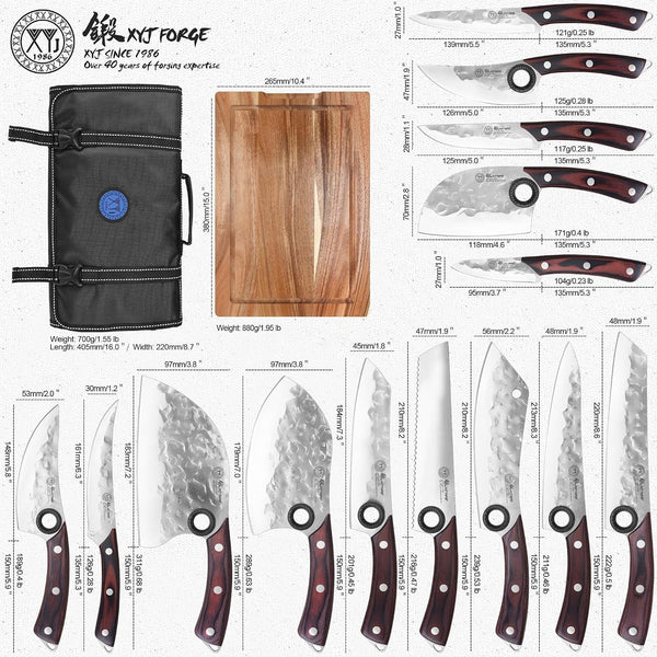14C3N Nitrogen Reinforced High Carbon Steel Kitchen Knife Set, Hand Forged Anti-Stick Blade, Ultra Sharp Multipurpose Chef Cleaver Knives, Pakkawood Handle, Gift Box | 14C3N High Carbon Steel Material, Ergonomic Pakkawood Handle, Full Tang, Natural Acacia Wood Cutting Board Included2