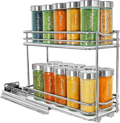 ® Pull Out Spice Organization for Cabinets - 4-3/8 Inch Wide – Spice Rack for inside Cabinets, Slide Out Spice Rack Organizer for Cabinet – Pull Out Spice Rack, Sliding 2 Tier Chrome9