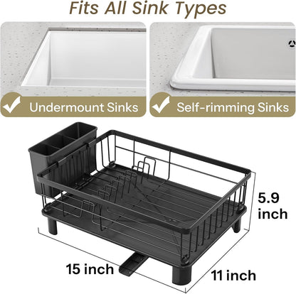 Dish Drying Rack for Small Kitchen Counter, 11" W X 15" L, Black2