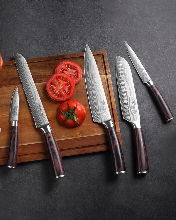 Knife Set, 5PCS Kitchen Knife Set without Block, Stainless Steel Chef Knife Set with Pakkawood Handle, Professional Kitchen Gift Sets for Cooking Lovers & Farther'S Day8