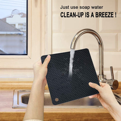 Silicone Trivet Mats - 4 Heat Resistant Pot Holders, Multipurpose Non-Slip Hot Pads for Kitchen Potholders, Hot Dishers, Jar Opener, Spoon Holder, Food Grade Silicone & BPA Free (Black)7