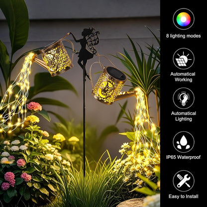 Solar Fairy Hummingbird Watering Can Lights Outdoor, Waterproof Garden Decor with One Pole Two Light - Hanging Patio Lawn Pathway Gift for Backyard,Lawn,Patio Gifts for Mom Grandma Women2
