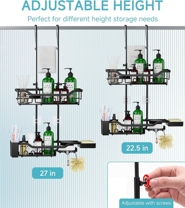 Shower Caddy Hanging over the Door, Upgraded Extended Length Shower Organizer, Rustproof Bathroom Rack with Hooks Soap Holder3