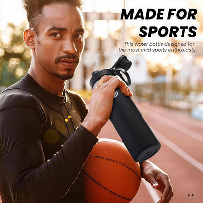 Sports Water Bottle 22Oz, Insulated Water Bottle with Handle,Stainless Steel,Simple Modern,Suitable for Travel, School, Boy, Girl(Black)7