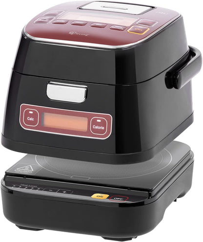 2-In-1 Rice Cooker and Induction Cooktop Burner, 3-Cup (Uncooked) / 6-Cup (Cooked) and Warmer, Portable and Compact IH Cooktop with Calorie Counter and Timer, 7 Cooking Modes7