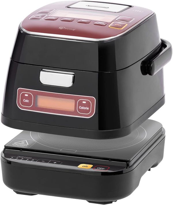2-In-1 Rice Cooker and Induction Cooktop Burner, 3-Cup (Uncooked) / 6-Cup (Cooked) and Warmer, Portable and Compact IH Cooktop with Calorie Counter and Timer, 7 Cooking Modes7
