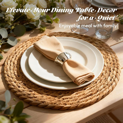13 in round Woven Placemats Plate Chargers Set of 12, Boho Farmhouse Rustic Woven Place Mats for Kitchen Dining Party Table Decor, Rattan Wicker Table Mats Jute Braided Chargers for Dinner Plates3