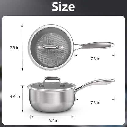 3 Quart Stainless Steel Saucepan with Lid, Tri-Ply Ceramic Nonstick Pot, Metal Utensil Safe, Dishwasher & Oven Safe up to 900F, Induction Cookware for All Stovetops7