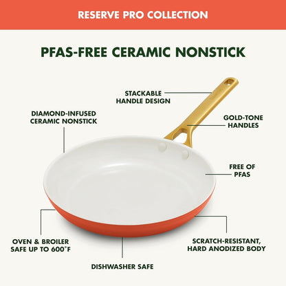Nonstick Reserve Pro 10” & 12” Frying Pan Set, NSF Certified Ceramic, Hard Anodized Pfas-Free Skillets, Stainless Steel Handles, Oven & Dishwasher Safe, Harvest Orange6