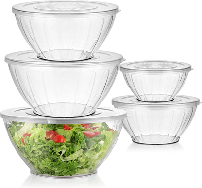 5 Pack Extra Large Mixing Bowls with Lids Set, Plastic Nesting Bowls for Meal Prep, Baking, Serving, 7.2/4.7/2.9/1.8/0.9 Qt1