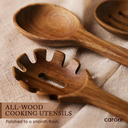 Wooden Utensil Set, 8-Piece Acacia Wood Cooking Utensils | Nonstick Cookware Friendly, Durable, Heat-Resistant, Cool-Touch Handles, Hanging Loops, Everyday Kitchen Essentials2