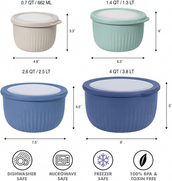 Oggi Set of 4 Prep, Store & Serve Plastic Bowls - W/See-Thru Lids- Dishwasher, Microwave & Freezer Safe, (0.7, 1.4, 2.6, 4 Quarts) - Multicolor2