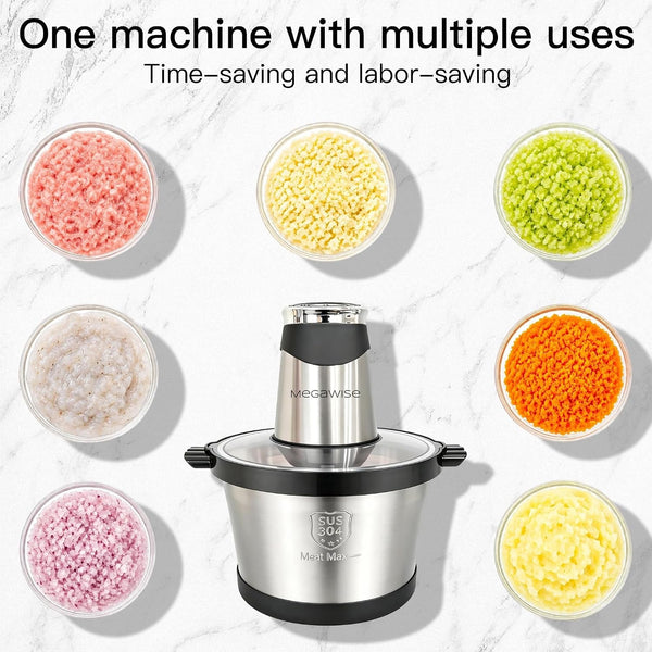 Electric Food Processor, 1000W Meat Grinder & Vegetable Chopper with 6L 304# Stainless Steel Bowl, Dual-Speed Food Chopper for Meat, Vegetables, Fruits, Nuts, and Baby Food5