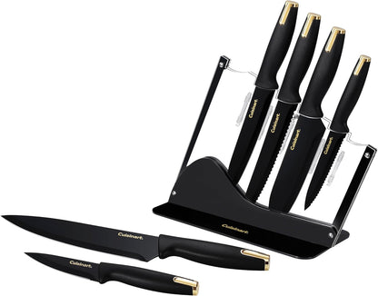 Advantage Nonstick Ceramic-Coated Knife Set, 7-Piece Acrylic Block Stainless Steel Knives for Precise Cutting, Durable Kitchen Knife Set with Ergonomic Handles, G1042-7BG1