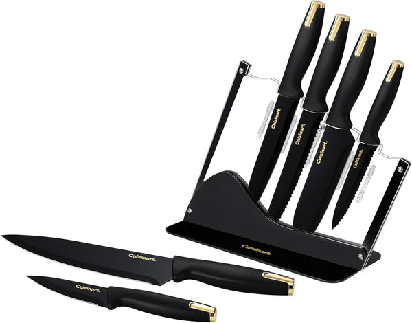 Advantage Nonstick Ceramic-Coated Knife Set, 7-Piece Acrylic Block Stainless Steel Knives for Precise Cutting, Durable Kitchen Knife Set with Ergonomic Handles, G1042-7BG1