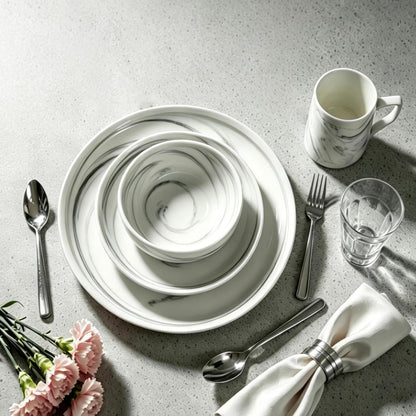 20 Piece Plates and Bowls Sets, Fine China Artisan Marbled Dinner Set for 4, Dishwasher Safe Dinnerware Set, Scratch Resistant, Grey4