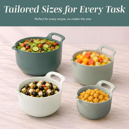 Nesting Plastic Mixing Bowl Set with Pour Spouts and Handles, Sage, 4 Piece Non-Slip5