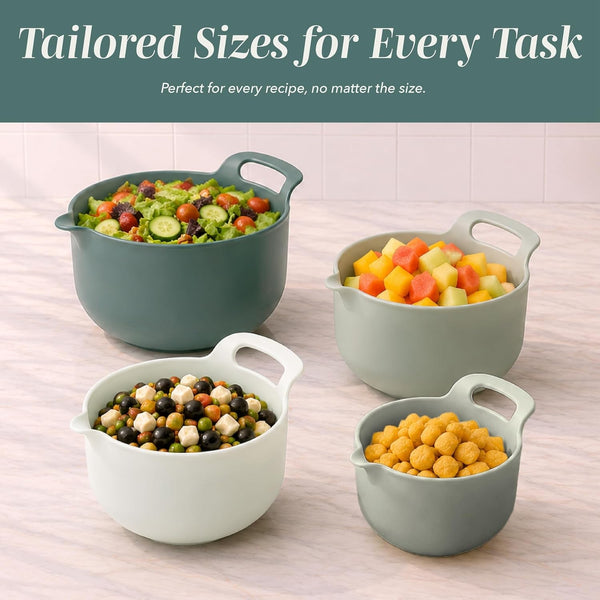 Nesting Plastic Mixing Bowl Set with Pour Spouts and Handles, Sage, 4 Piece Non-Slip5