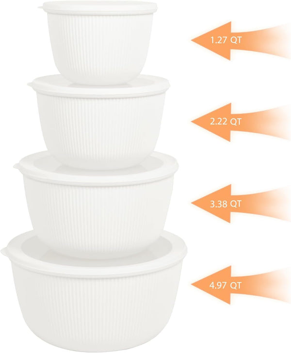 Plastic Mixing Bowls with Lids Set,4.97Qt Large Capacity Deep Nesting Bowl,8 Pieces Set Bpa-Free Prep Bowls,Dishwasher & Microwave Safe,Beige12