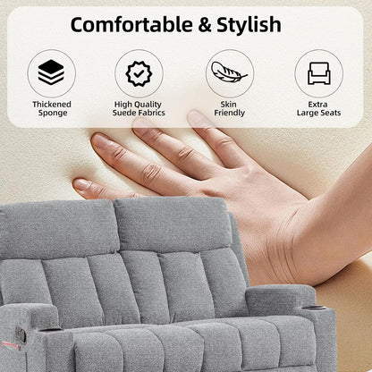 Manual Recliner Sofa Set, Soft Fabric Reclining Loveseat with Side Pockets and Cup Holders, 2 Seat Reclining Couch for Living Room, Office, Light Grey6