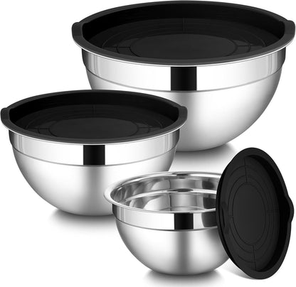 Mixing Bowls with Lids Set of 3, Stainless Steel Nesting Metal Bowls1