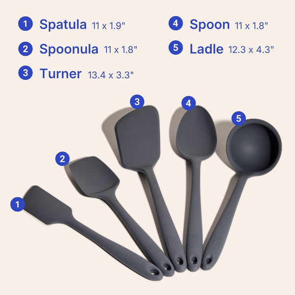5-Piece Silicone Kitchen Utensils Set, Non-Toxic Cooking Utensils for Cooking and Baking, Heat Resistant, Food Grade, Dishwasher Safe Rubber Spatula, Ladle, Spoon - Charcoal6