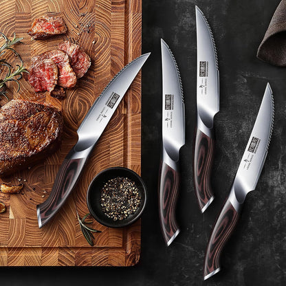 Steak Knives Set of 6 with Block, 4.5 in Serrated Steak Knife Set | Multipurpose Japanese High Carbon Steel Kitchen Steak Knives with Ergonomic Handle, Ideal Gifts8