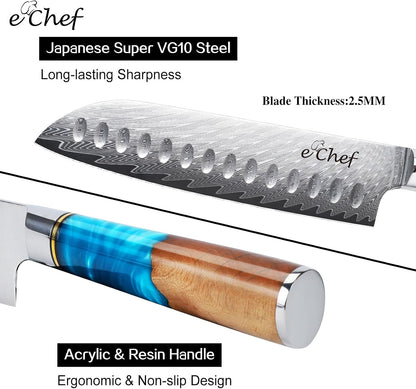 7-Inch Santoku Knife, Professional Damascus VG10 Steel Kitchen Chef Knife, Wood Grain Resin Handle, Comes with Gift Box (7.5-Inch Santoku Knife)4