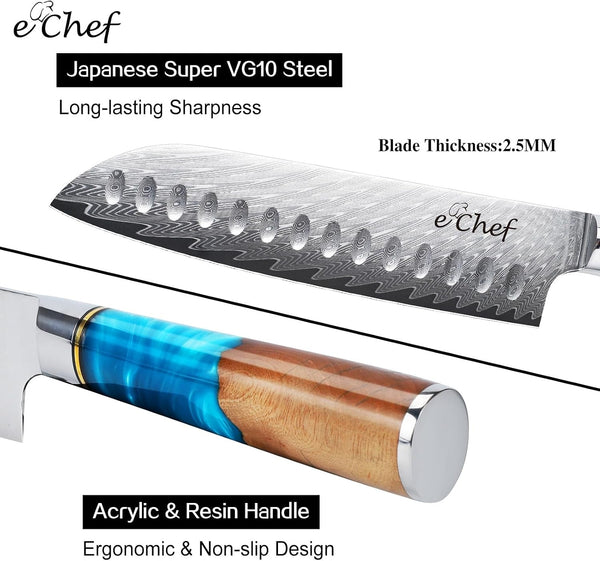 7-Inch Santoku Knife, Professional Damascus VG10 Steel Kitchen Chef Knife, Wood Grain Resin Handle, Comes with Gift Box (7.5-Inch Santoku Knife)4