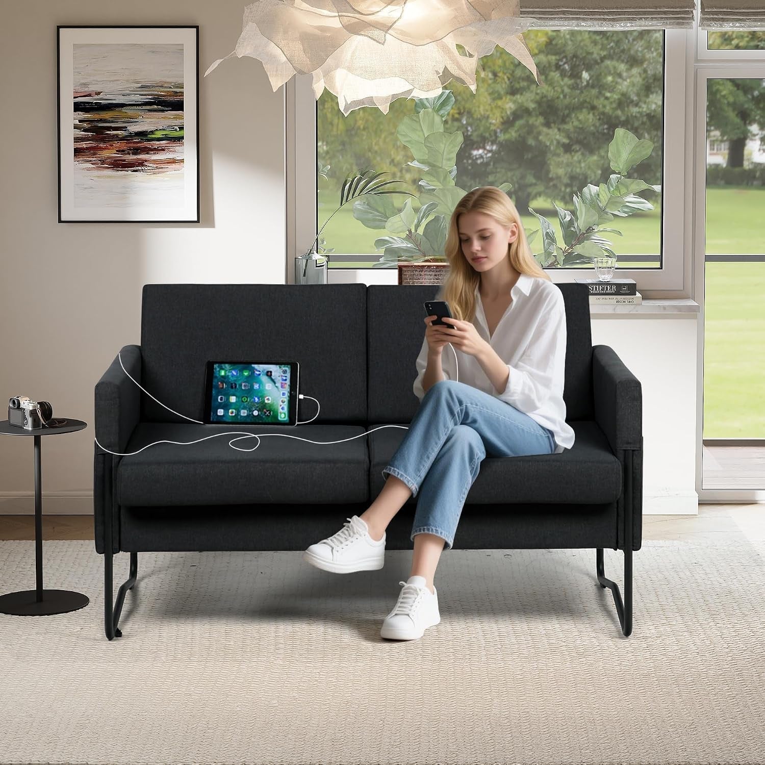 51-small-black-loveseat-sofa-with-usb-ports-mini-couch-for-living-room