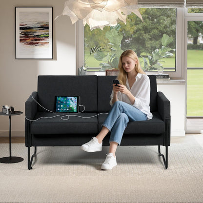 51" Small Black Loveseat Sofa with USB Ports, Mini Couch for Living Room9