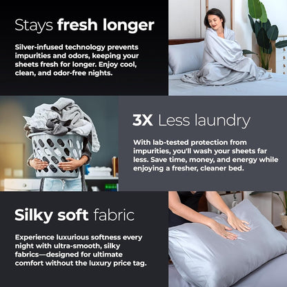 Silver Infused Bed Sheets Set Model 2 (Gray, Queen)5