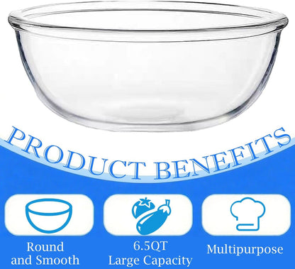 6.5 Qt Extra Large Glass Mixing Bowls, Clear Glass Bowl, Big Salad Bowl for Salad Fruit Bread Storage (6.5Qt)3
