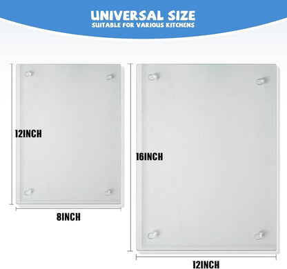 Tempered Glass Cutting Board for Kitchen, Clear Glass Board for Countertop, Heat Resistant, with Non-Slip Feet, 12X16" & 12X8" 2 Pcs Clear2