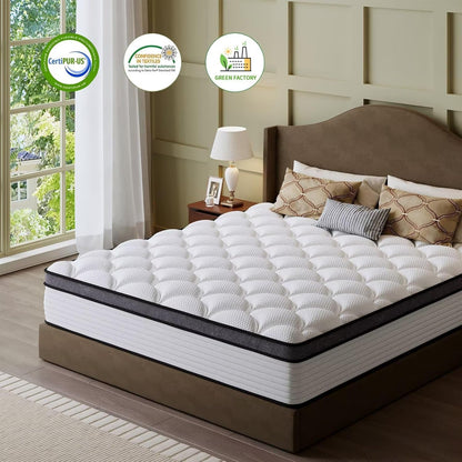 Full Size Mattress, 14 Inch Hybrid Bed in a Box, Green Tea & Cooling Gel Memory Foam, Certipur-Us Certified, Fiberglass-Free, Pressure Relief for Back Pain, Breathable & Safe Sleep7