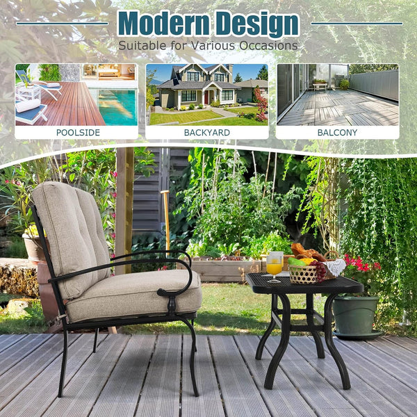 Patio Loveseat with Table Set, 2 Seat Cushioned Sofa with Coffee Table, Patio Conversation Sofa Set with Rustproof Frame, 2 Pieces Outdoor Furniture Set for Garden, Poolside, Balcony (Beige)8