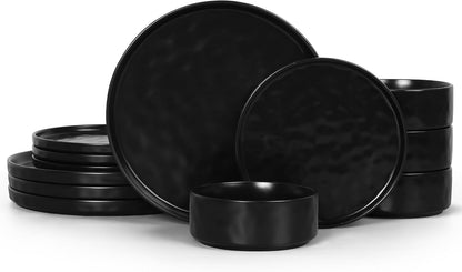 12 Pieces Stoneware Dinnerware Set for 4, Obsidian Matte Black1