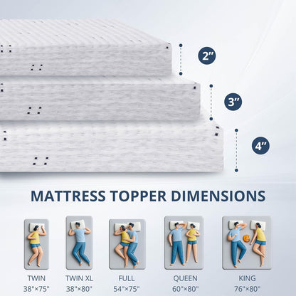 3 Inch Gel Infused Memory Foam Mattress Topper Queen Size, White7