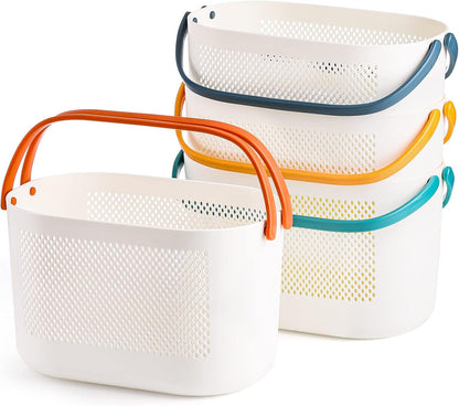 4 Pack Portable Shower Caddy Basket, Plastic Storage Baskets with Handles, Drainage Toiletry Organizer Bin, Dorm Shower Tote Bag for Bathroom, Kitchen, Closet, Bedroom, College, Gym, Camp1