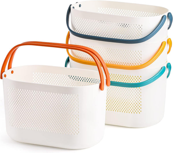 4 Pack Portable Shower Caddy Basket, Plastic Storage Baskets with Handles, Drainage Toiletry Organizer Bin, Dorm Shower Tote Bag for Bathroom, Kitchen, Closet, Bedroom, College, Gym, Camp1