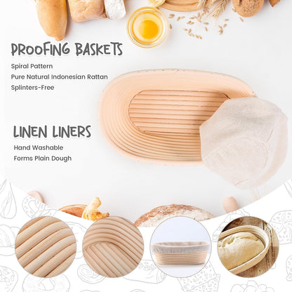 Bread Proofing Baskets Set of 2 10 Inch Oval Shaped Dough Proofing Bowls W/Liners Perfect for Professional & Home Sourdough Bread Baking2