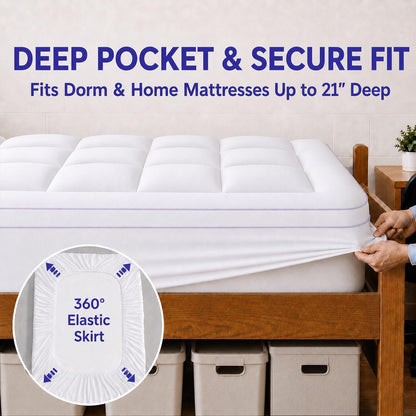 Twin XL Mattress Topper for College Dorm Room Essentials, 3 Inch Dual Layer Memory Foam with Plush Pillow Top, Extra Long Dorm Bed Topper for Back Pain Relief and Comfortable Sleep3