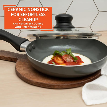 7 Inch Chef Cera Aluminum Ceramic Fry Pan with Glass Lid, Gray | Ceramic Nonstick Coating, Glass Lid with Cool-Touch Handle, Ideal for Pan-Frying, Great for Everyday Home Cooking4