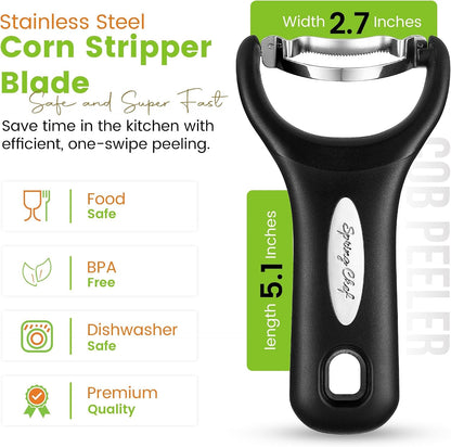 Stainless Steel Corn Peeler, Corn on the Cob Stripper Tool | Durable Corn Kernel Remover Tool with Ergonomic Handle – Easy to Use Kernel Cutter - Dishwasher Safe Corn Cutter, Black6