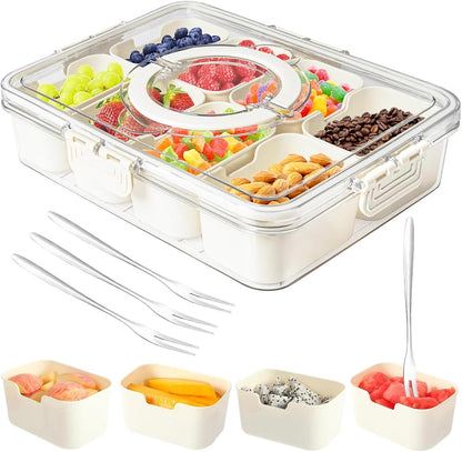 Snackle Box Container,Portable Snack Box 8 Compartment Divided Serving Tray with Lid,Clear Storage Organizer for Fruit Candy Nuts Veggie-Perfect for Road Travel Party1
