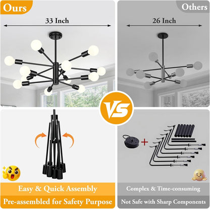 12 Light Modern Chandelier for Dining Room, Black Light Fixture4